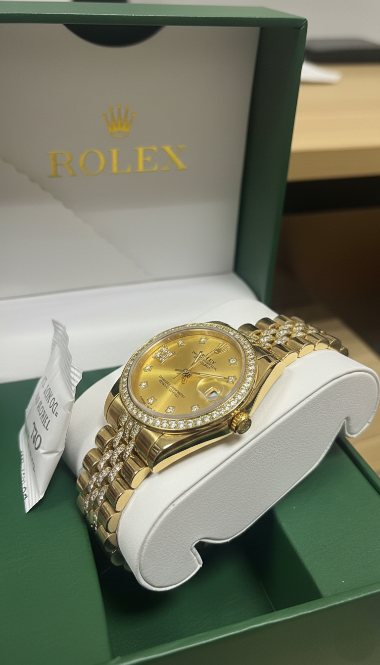 ساعة رولكس ديت جست نسائية فاخرة ثنائية اللون بمينا شامباني مرصع