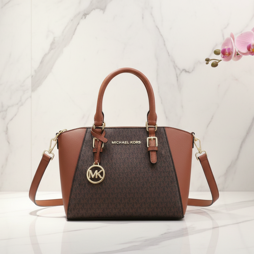 Michael Kors Ciara Leather Large TZ Satchel Vanilla Shoulder Bag