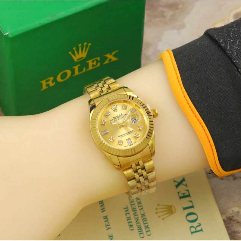 ساعة رولكس نسائية شفافة بالكامل بمينا شامباني صغيرة (رولكس).