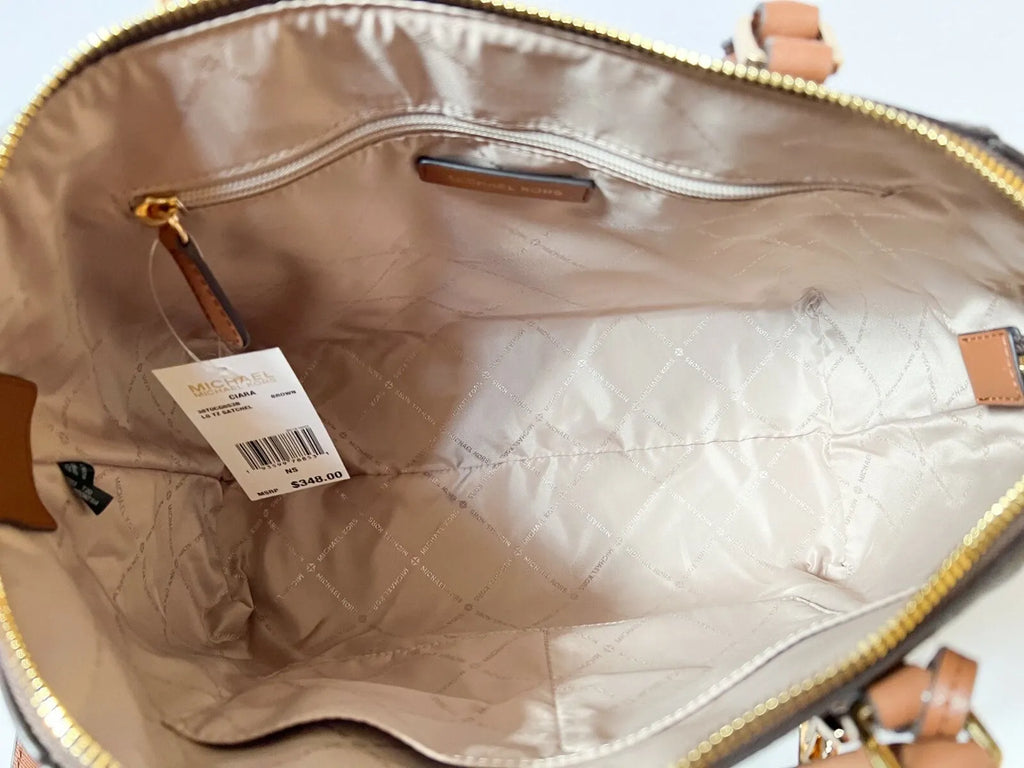 Michael Kors Ciara Leather Large TZ Satchel Vanilla Shoulder Bag