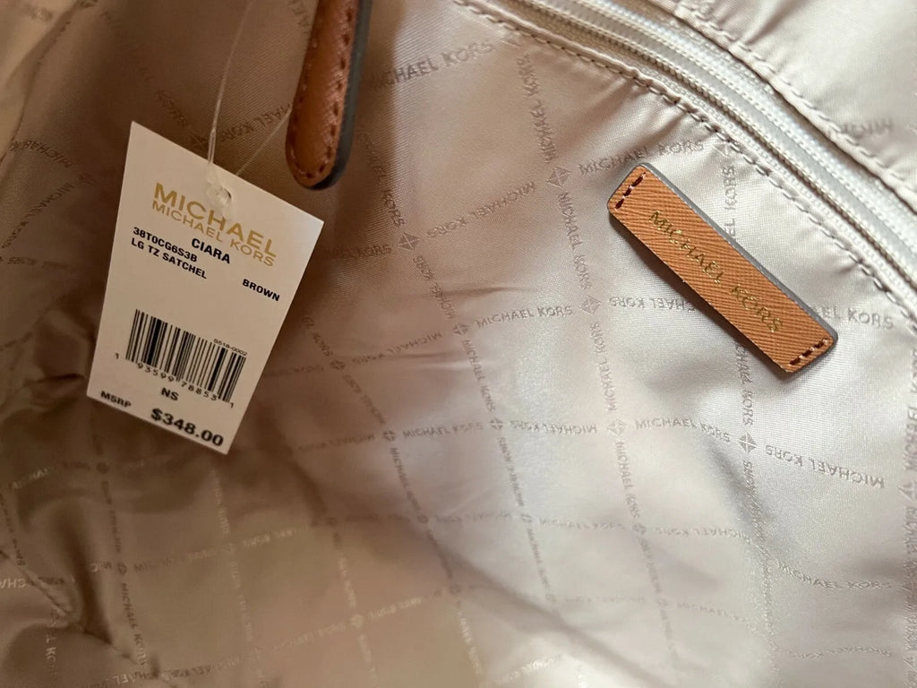 Michael Kors Ciara Leather Large TZ Satchel Vanilla Shoulder Bag